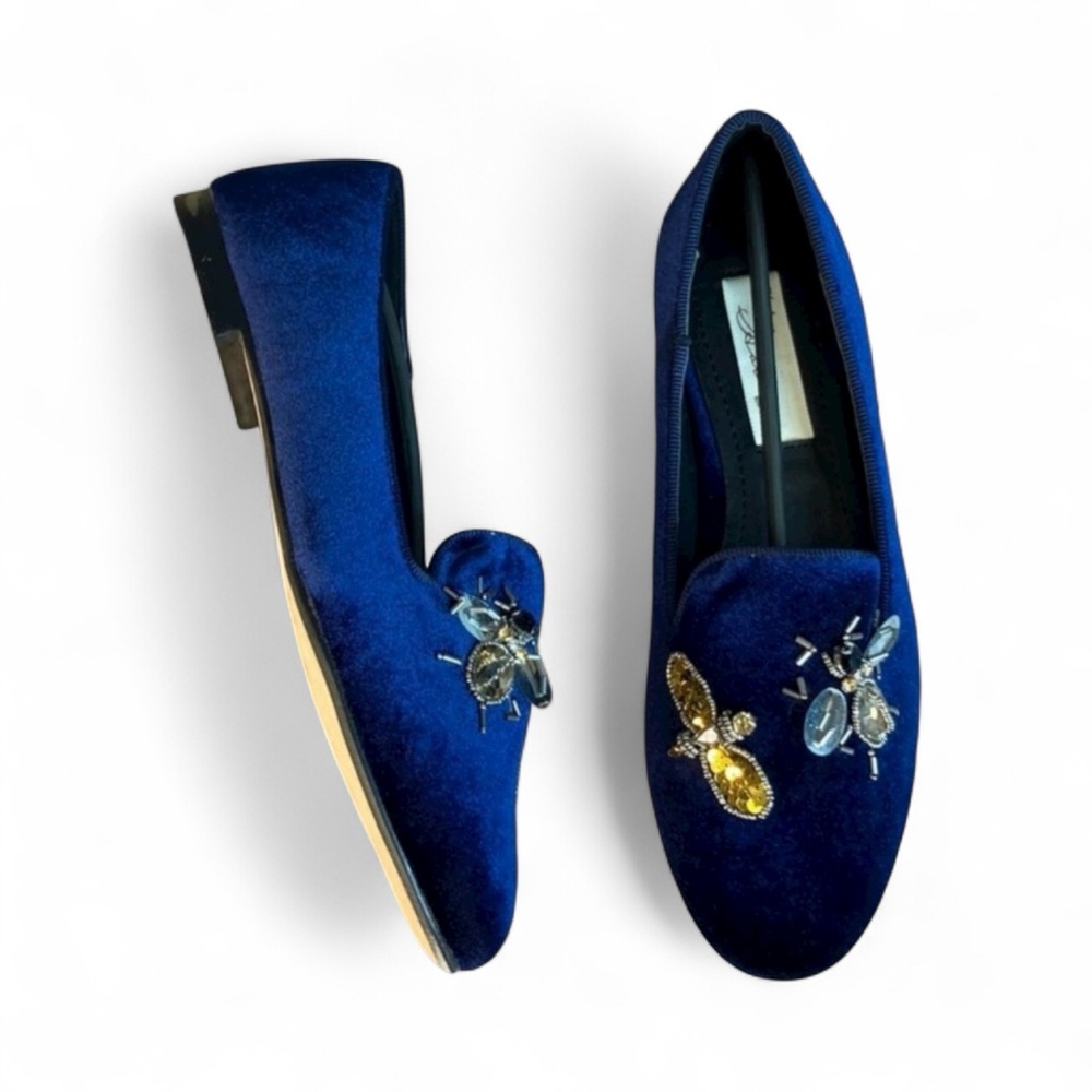 Vintage Havana Blue Velvet Loafers Flats Shoes New NIB Size 7 Embellished Bee